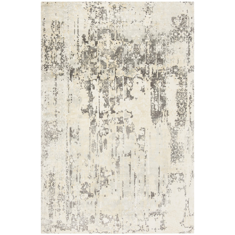 Tapis abstrait ivoire en laine / coton / viscose tissé à la main Curt