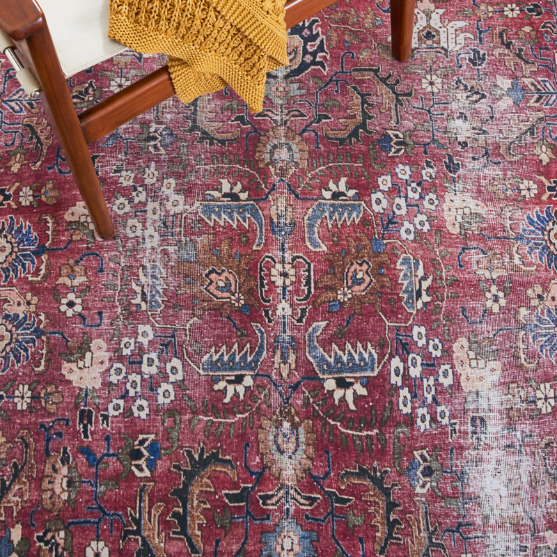 Adon Oriental Red/Beige/Black Area Rug, Square 8'