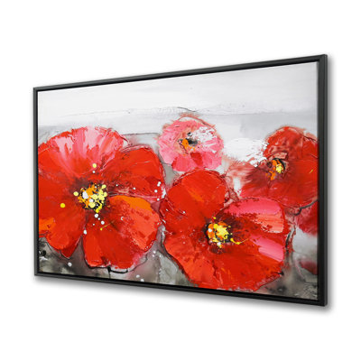 Gray Field with Red Flowers - Contemporary Canvas Art | Home Decor