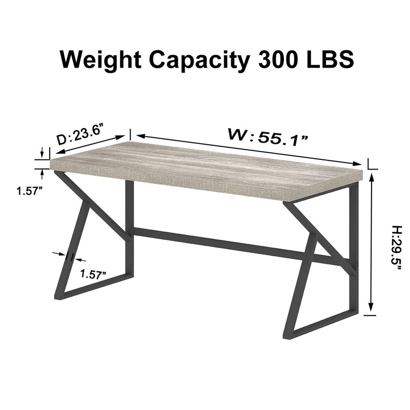 Kelleia Writing Desk, 29.5" H x 55.1" W x 23.6" D, Light Gray Oak