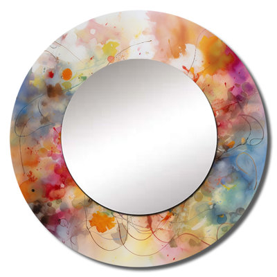 Oronza Colorful Transformations Of Flow I - Liquid Ink Mirror, Modern Round Decorative Wall Mirror, Printed Metal Art