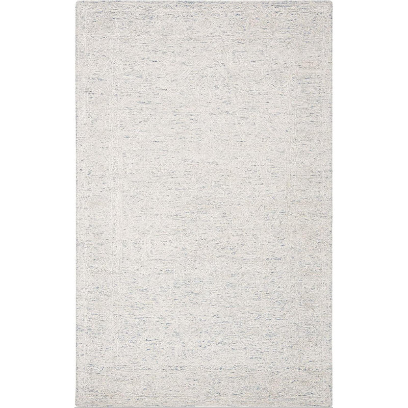 Tisya Hand Tufted Viscose/Wool Oriental Rug in White/Blue, Rectangle 4' x 6'