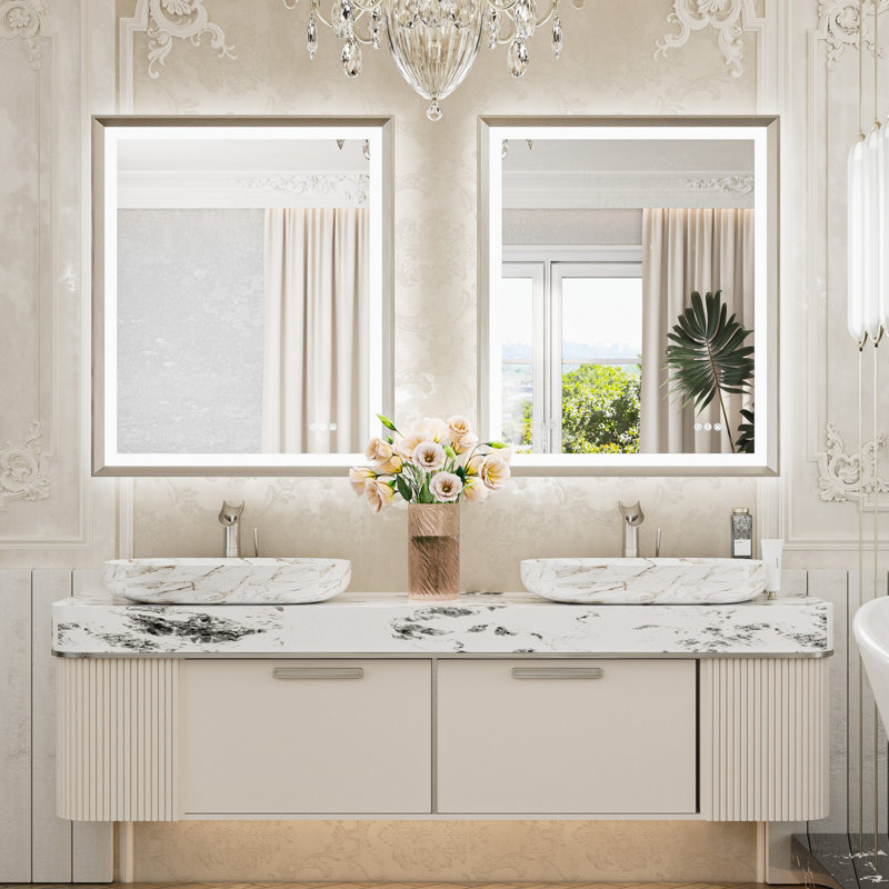 Miroir de salle de bain à DEL New Rockford, 36 po x 30 po, Nickel brossé, Rectangulaire