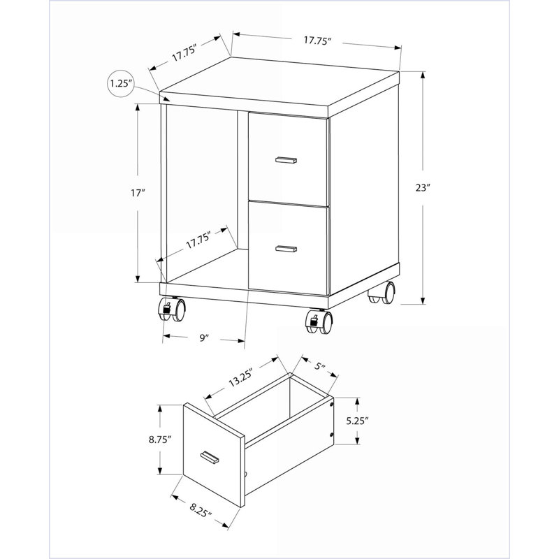 Classeurs roulants mobiles avec rangement, aspect bois taupe foncé contemporain | Taupe | Panneau de particules, Gris