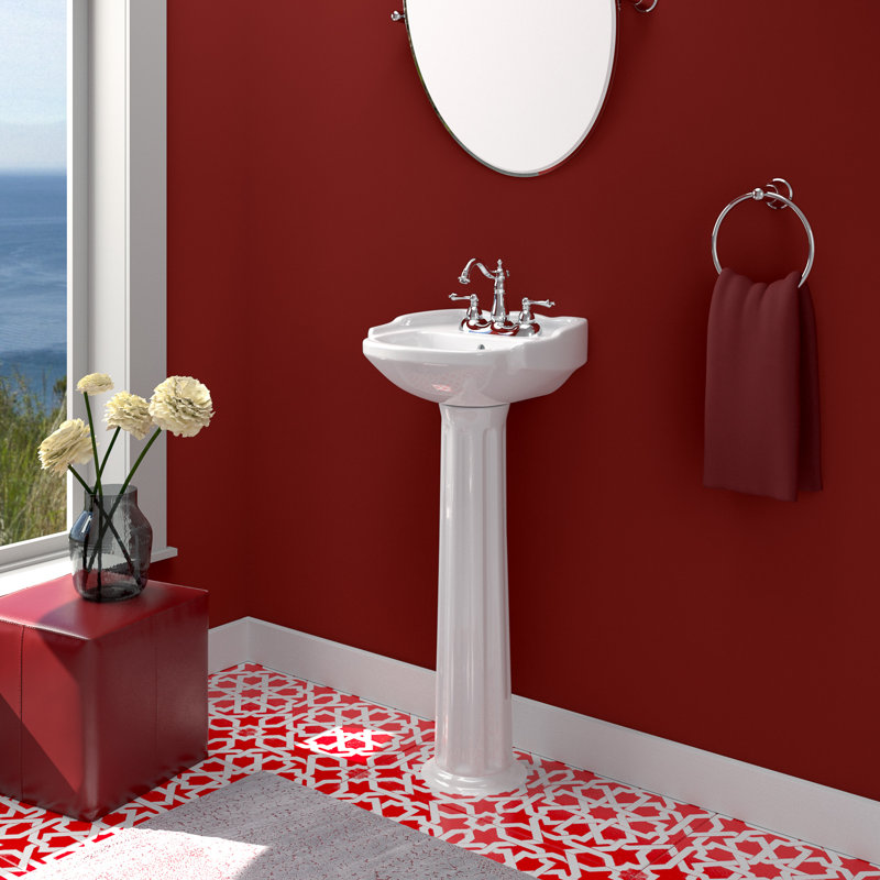 White Vitreous China Oval Pedestal Sink with Overflow