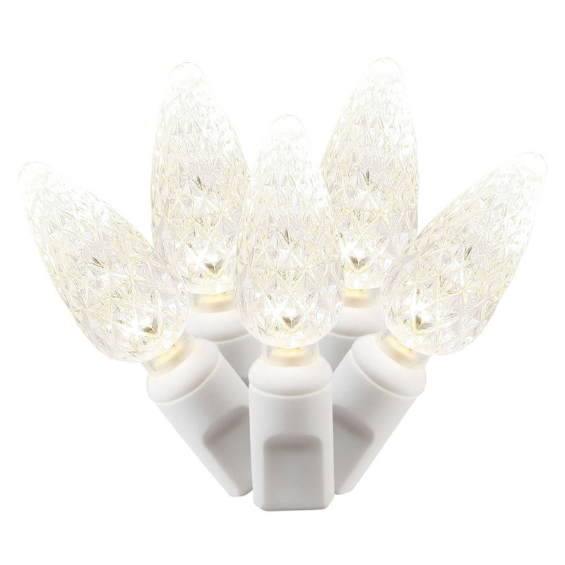 Gettysburg Single Mold C6 LED Christmas Light Set 25' Poly Bag White Wire, Warm White