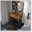 Coiffeuse vintage avec miroir, lumières DEL réglables, prise de courant, support pour séchoir à cheveux et tabouret - coiffeuse compacte pour petites chambres