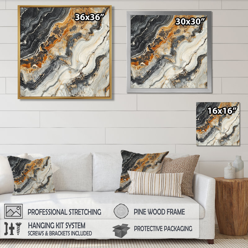 «Santoyo Eernal Marble Balance In Earth Tones I», art mural abstrait en marbre, H 36 po x l 36 po, Noir, noir, noir, noir