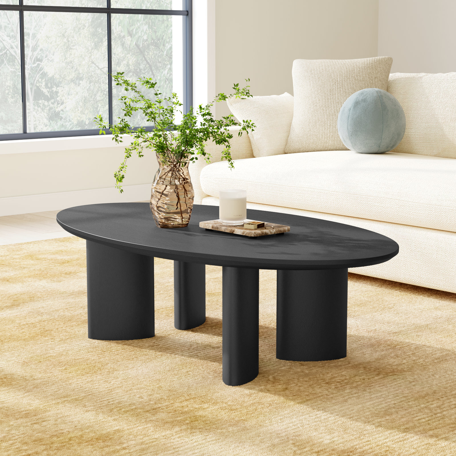Caya 56" Oval Coffee Table, Black