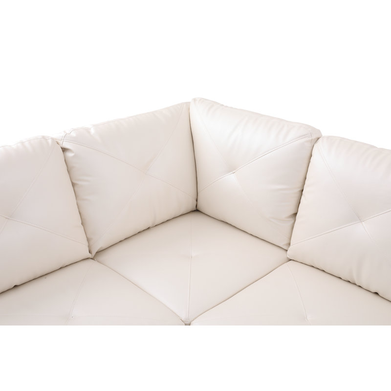 Swarey Faux Leather L-Shaped Sectional, Right Hand Facing, Off White Faux Leather