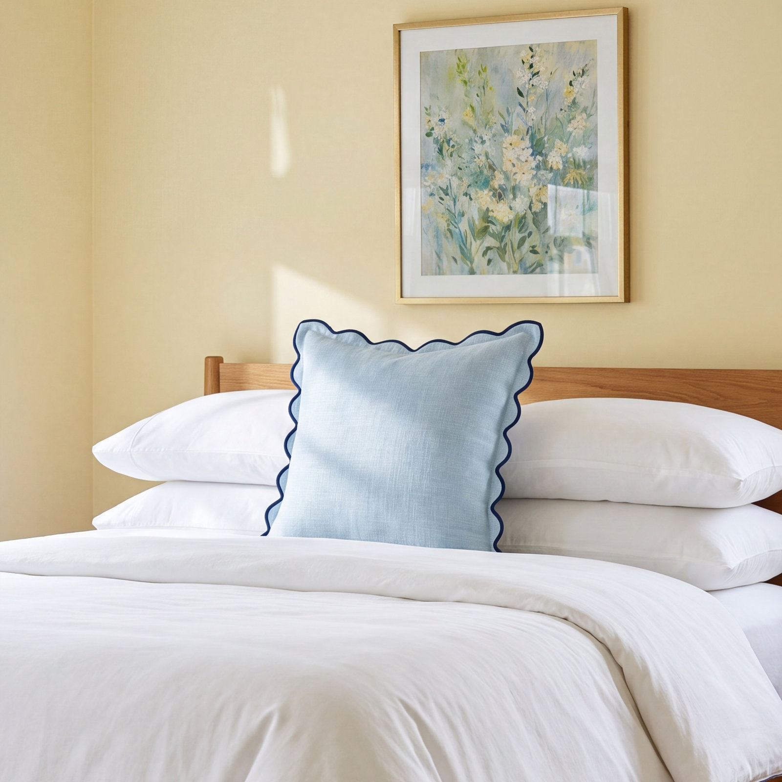 Cotton Scalloped Throw Pillow Cover, Arctic Blue