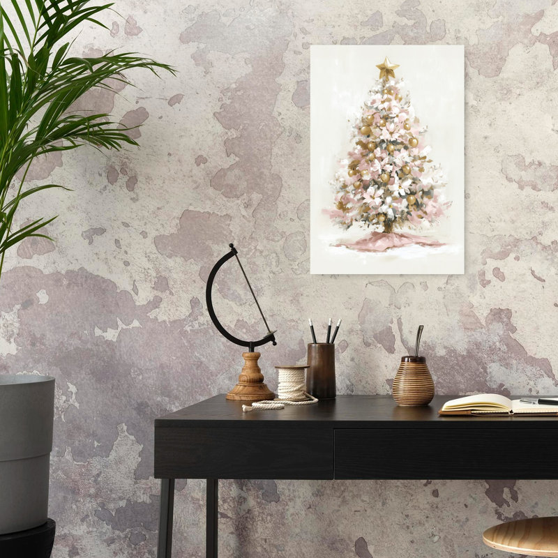 Golden Poinsettia Tree Elegant Abstract Contemporary Christmas Tree Wall Art Print, 60.96cm H x 40.64cm W