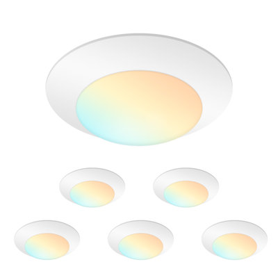Paquet de 6 lumières à DEL à disque de 6 pouces, plafonniers encastrés à intensité variable, 5CCT, 90CRI, plafonniers à montage sur surface bas pour salle de bain, chambre à coucher