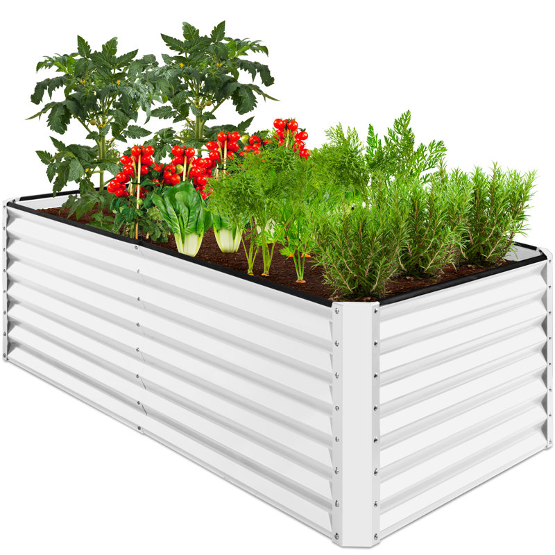 2ft Outdoor Metal Raised Garden Bed, Planter Box For Vegetables, Flowers Herbs, 24" H x 72" W x 36" D, White