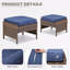 Ensemble de 2 repose-pieds d'extérieur en rotin brun avec coussin bleu pour la cour ou la terrasse-1792179541