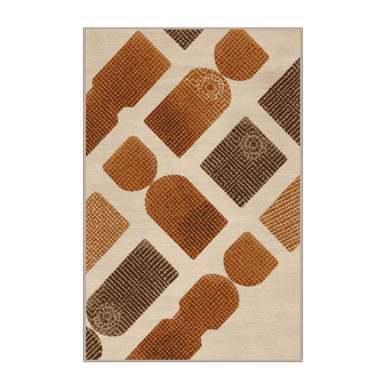 Machine Washable Elkton Churros Global Inspired Block Print Rug in Beige – Beige Binding, 7x9