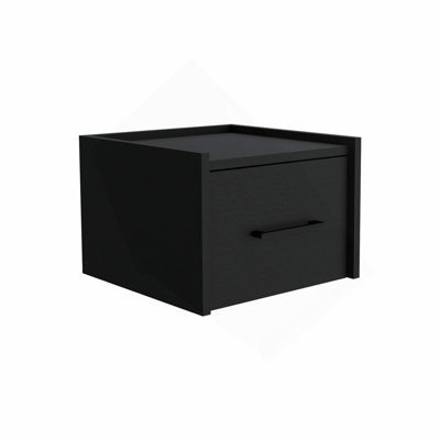 Floating Nightstand , End Table, Side Table Wall-Mounted Single Drawer Design with Handle- Black - Bedroom