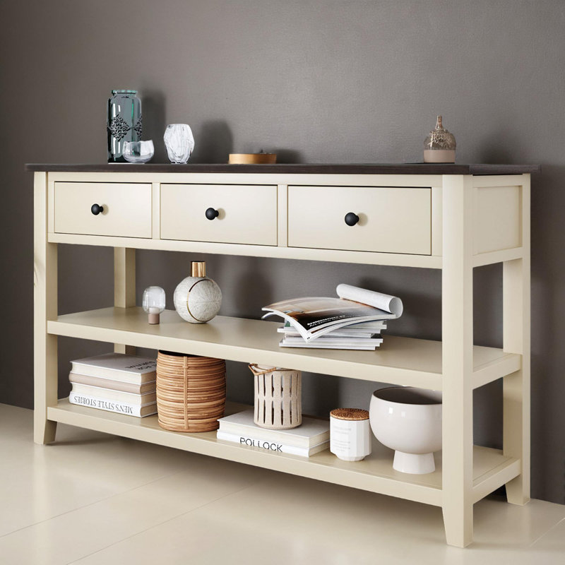 Console 50 "avec tiroirs et tablette pour hall d'entrée, Plateau espresso / base beige