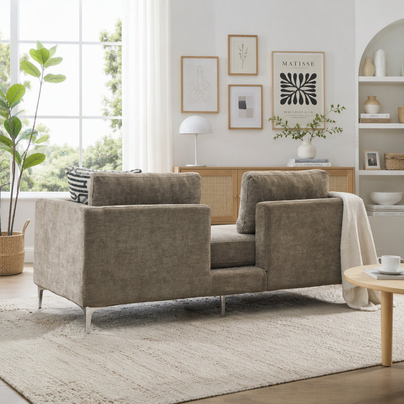 Canapé moderne en chenille avec coussins décoratifs Modern, Chenille taupe