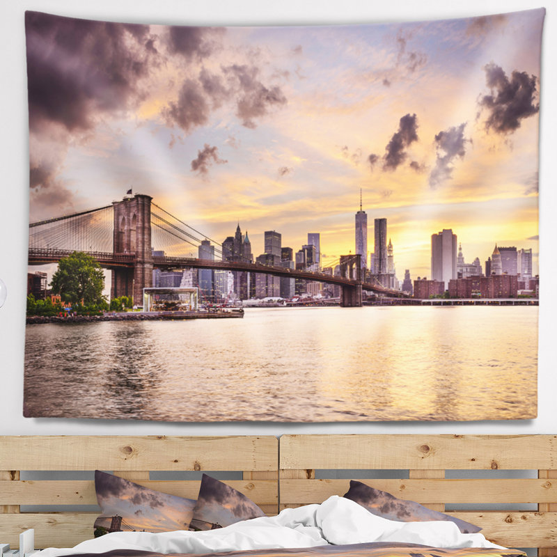 Cityscape de polyester new york city horizon tapisserie avec accessoires suspendus inclus, H 32 po x l 39 po