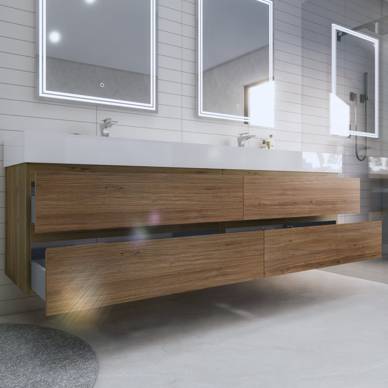 Babajide 83.3'' Bathroom Vanity with Acrylic Top, Natural Oak