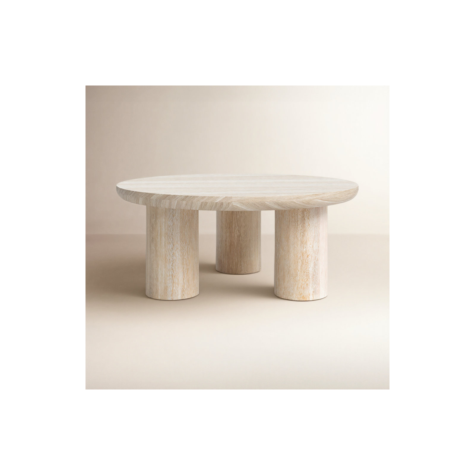 Columnia Solid Wood 3 Legs Coffee Table, White Wash