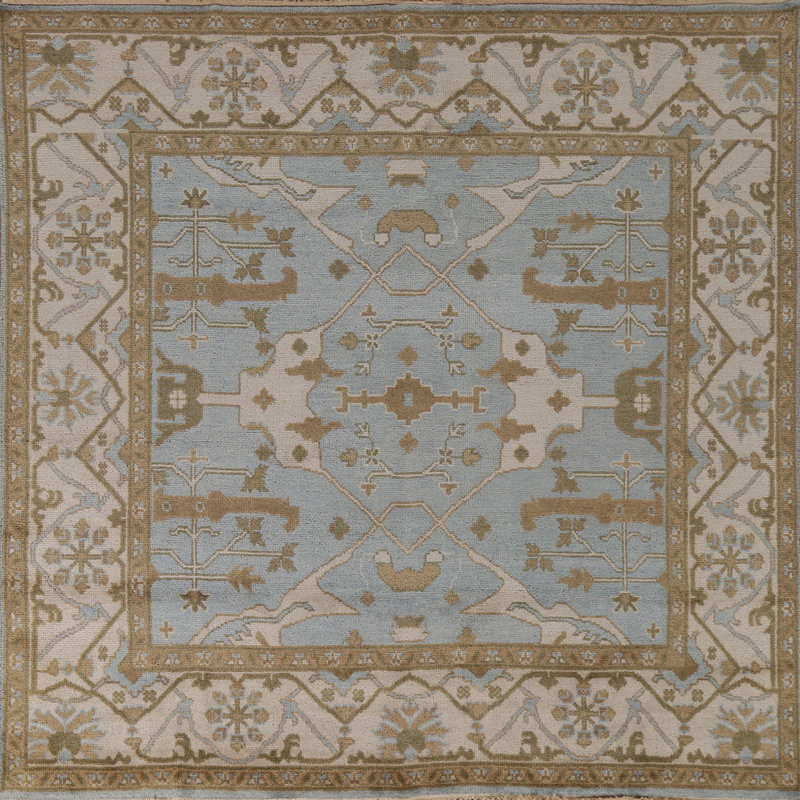 Tapis bleu carré Oushak 8 x 8