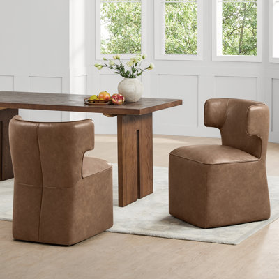 Vivora Upholstered Vegan Leather Dining Chair With Casters (Set of 2)