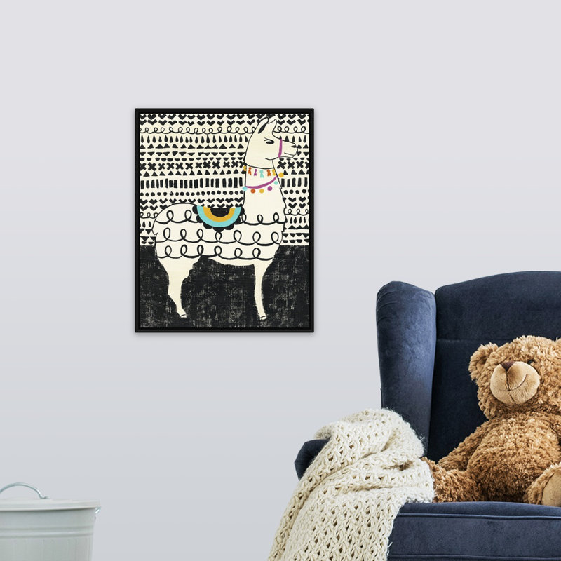 Art sur toile llama party i Shurtleff, Cadre flottant noir, H 20 po x l 16 po x P 1,75 po