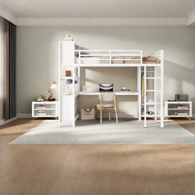 Space Saving Beds, Full Metal Mdf Loft Bed Modern Home Storage