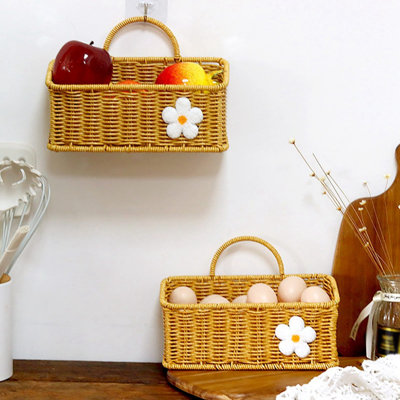 Panier de rangement pour légumes et fruits imitation rotin tissé suspendu (ensemble de 2)