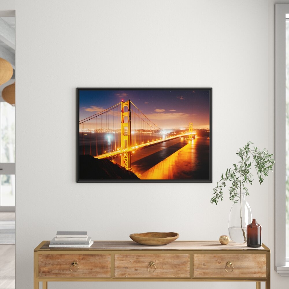 Gerahmtes Wandbild Golden Gate Bridge bei Nacht