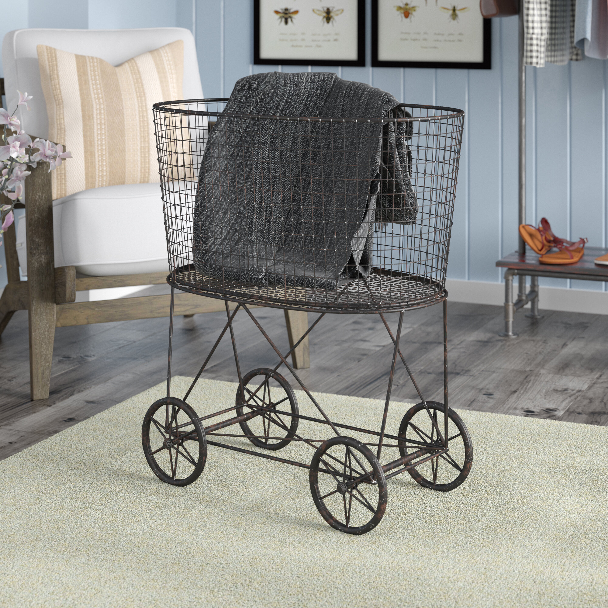 17 Stories Metal Rolling Laundry Cart with Rack & Reviews | Wayfair