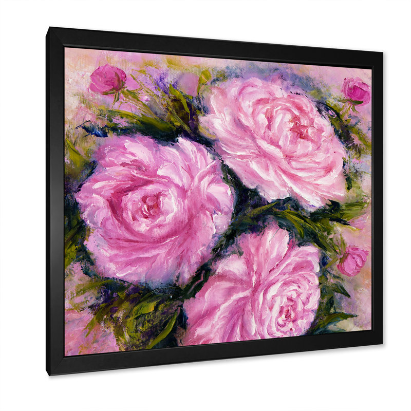 Bouquet de pivoines roses - œuvre d'art sur toile, Impression noire sur toile encadrée, H 30 po x l 30 po x P 1 po