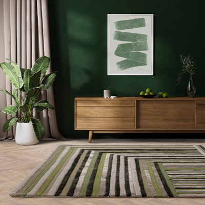 Corel Rectangle Geometric Wool Hand Tufted Dhurrie Area Rug