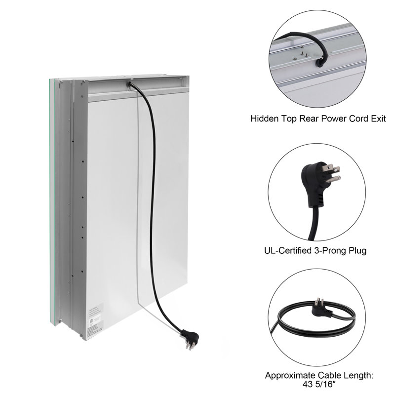 Azamat 30"H Recessed or Surface Mount Frameless LED Medicine Cabinet With  Adjustable Shelves, 30" H x 20" W x 4.63" D, Oui