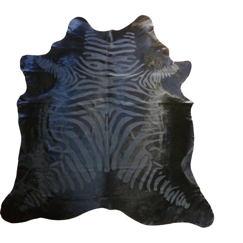 Tapis noir en cuir de vache zébré Gard
