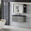 Meuble-lavabo flottant 48 po avec lavabo mural Celissa, meuble-lavabo mural moderne avec comptoir en quartz noir et tiroirs à fermeture en douceur, gris