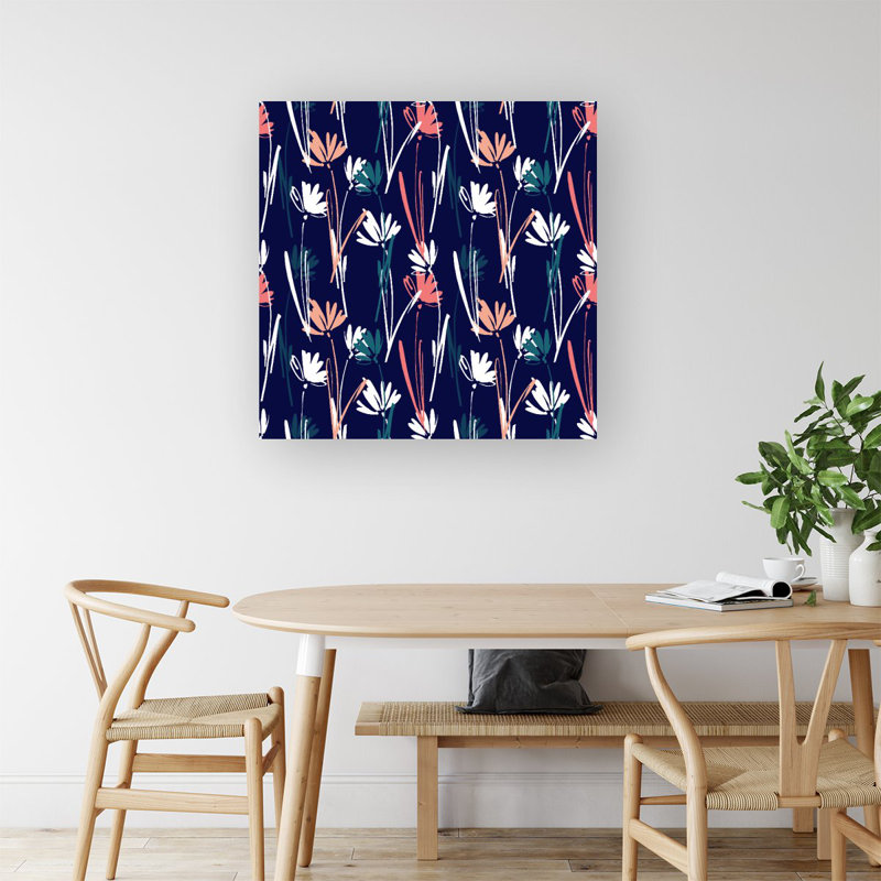 Hand Drawn Wild Flowers - Wrapped Canvas Print, 16cm H x 16cm W x 3.8cm D