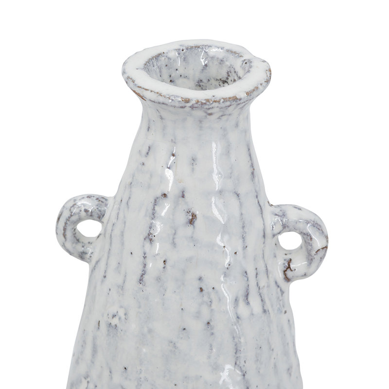 Decorative Terracotta Flower Vase - Earthy White Finish - D5.5x12"