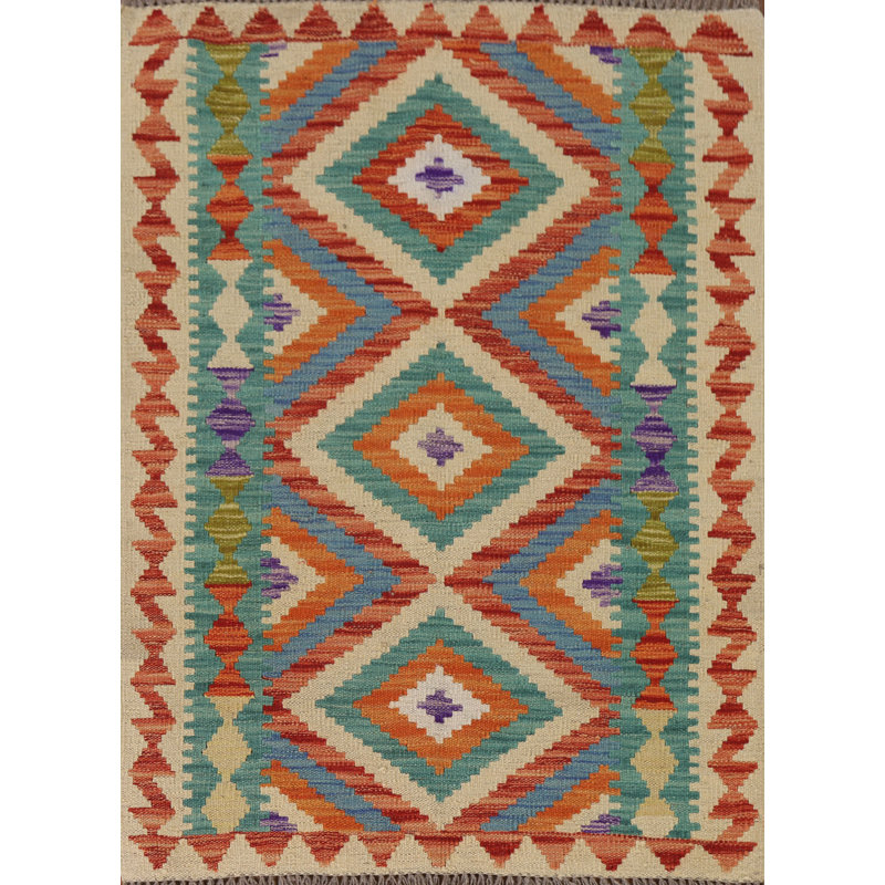 Geometric Kilim Oriental Wool Rug 3x4