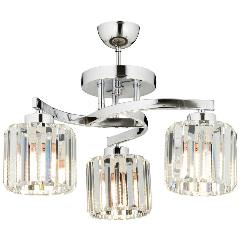 Modern Chrome Chandelier with Crystal Cap, 15.7 x 22.8 inches | Metal Body, 3 x E27 Socket (Max 40W) | Elegant Silver Design for Dining Room or Living Space | Stylish Lighting Fixture for Home Decor