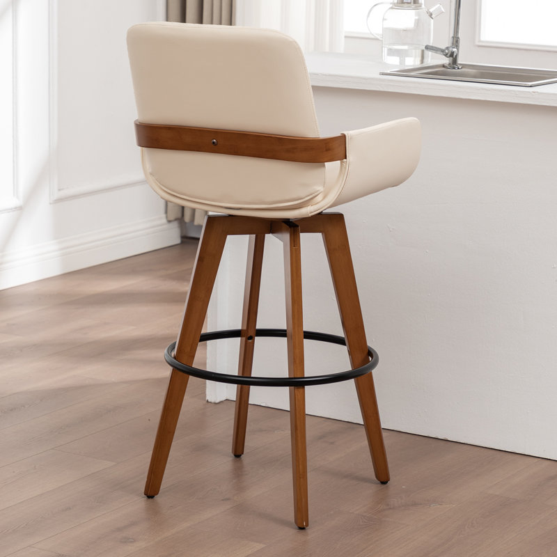 Modern Upholstered swivel counter stools, Beige, 4, Counter Stools (26.5" Seat Height)