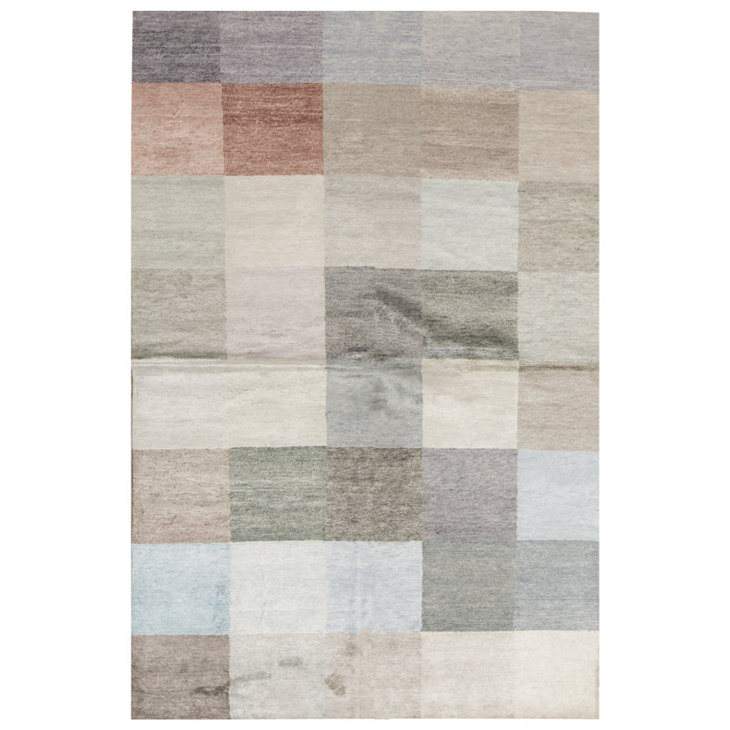 Tapis gris et bleu noué à la main de haute qualité