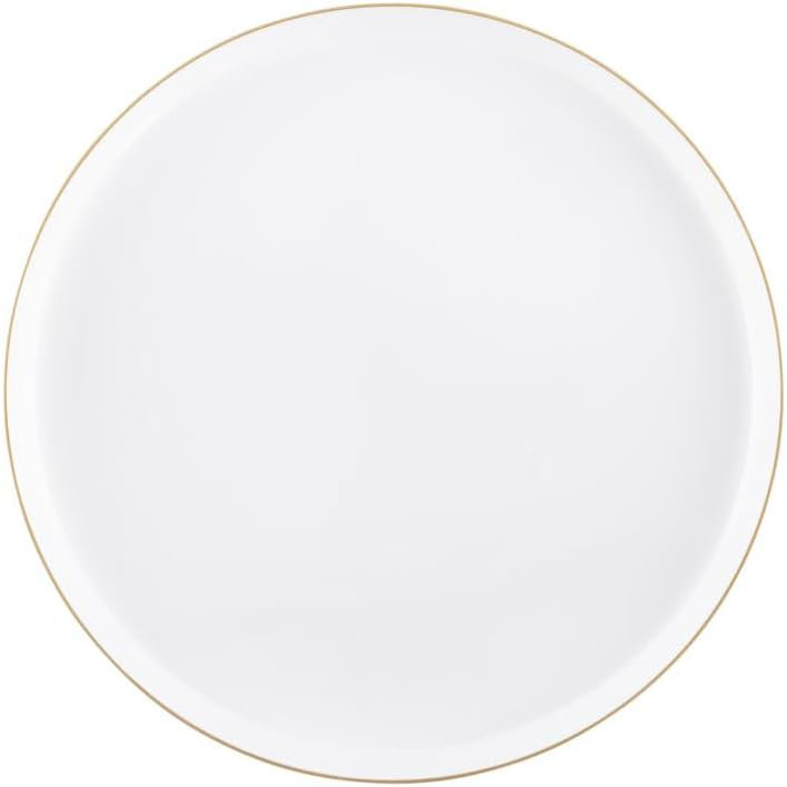 8" Salad Plates and 10" inch Dinner Plates Round White Plastic Plates with Gold Rim