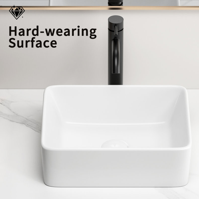 Lavabo vasque carré, céramique blanche lisse et brillante, ne tache pas