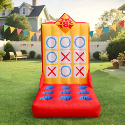 Wellcomer 6.5 FT Inflatable Tic-Tac-Toe Toss Game with Built-in Blower, Carnival Game for Indoor & Outdoor Backyard Parties, Events & Family Gatherings