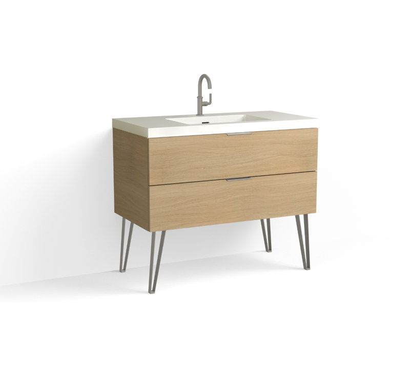 Avila 42" W Freestanding Single Bathroom Vanity with Dawson Leg, Gloss White/Single, Satin Nickel, Biondo