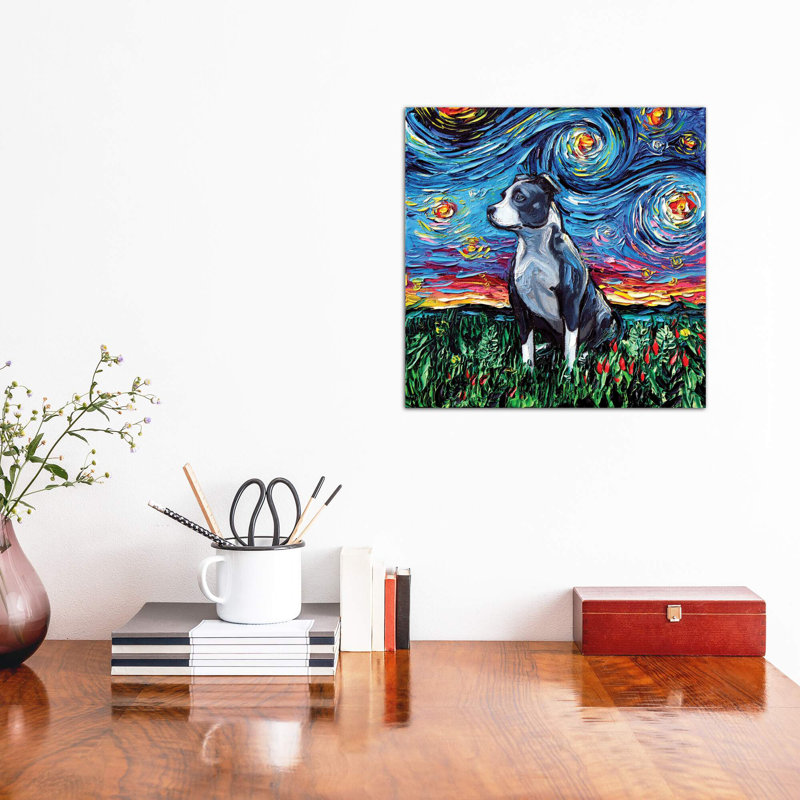Pitbull Night by Aja Trier - Painting on Canvas, Wrapped Canvas, 66.04 cm H x 66.04 cm W x 3.175 cm D