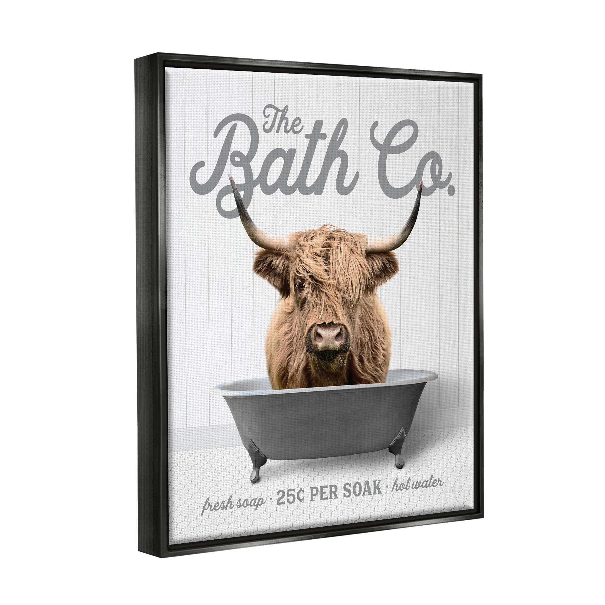 Trinx Bathtub Highland Cow Framed Floater Canvas Wall Art Design By ...